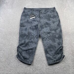 Eddie Bauer‎ Pants Womens 14 Grey Camo Adventurer Capri Rouched Hiking NEW NWT